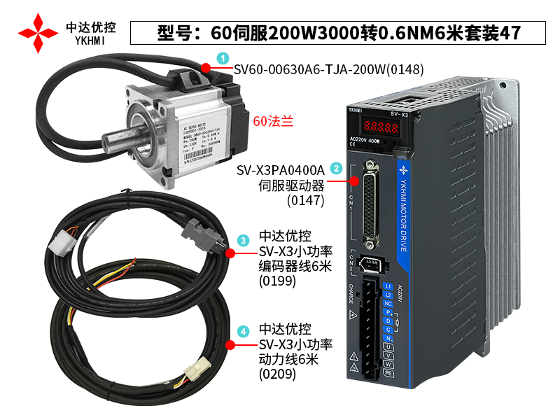 60伺服200W3000转0.6NM6米套装47(0215)