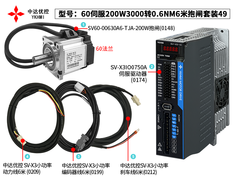 60伺服200W3000转0.6NM6米抱闸套装49(0174)