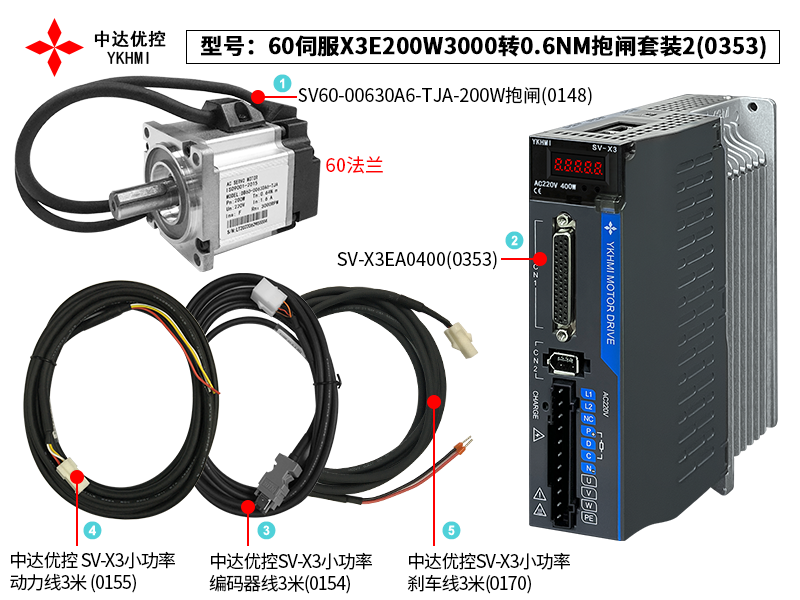60伺服X3E200W3000转0.6NM抱闸套装2(0353)